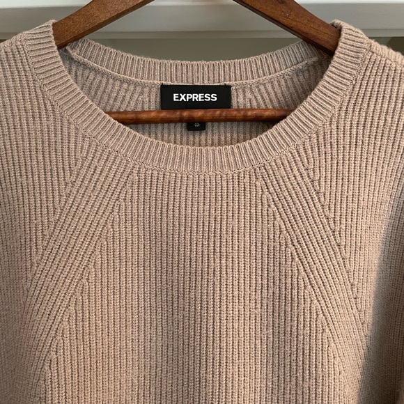 Express Crew Neck Dolman Sleeve Ribbed Sweater Tan/Brown - Picture 2 of 12